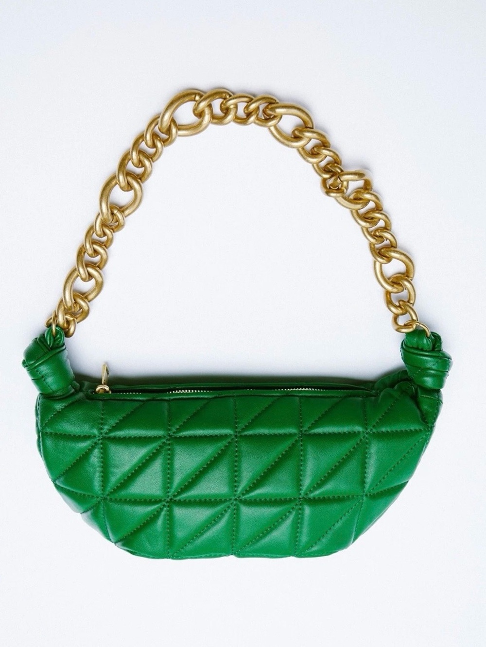 Zara Green Quilted Shoulder Bag with Gold Chain